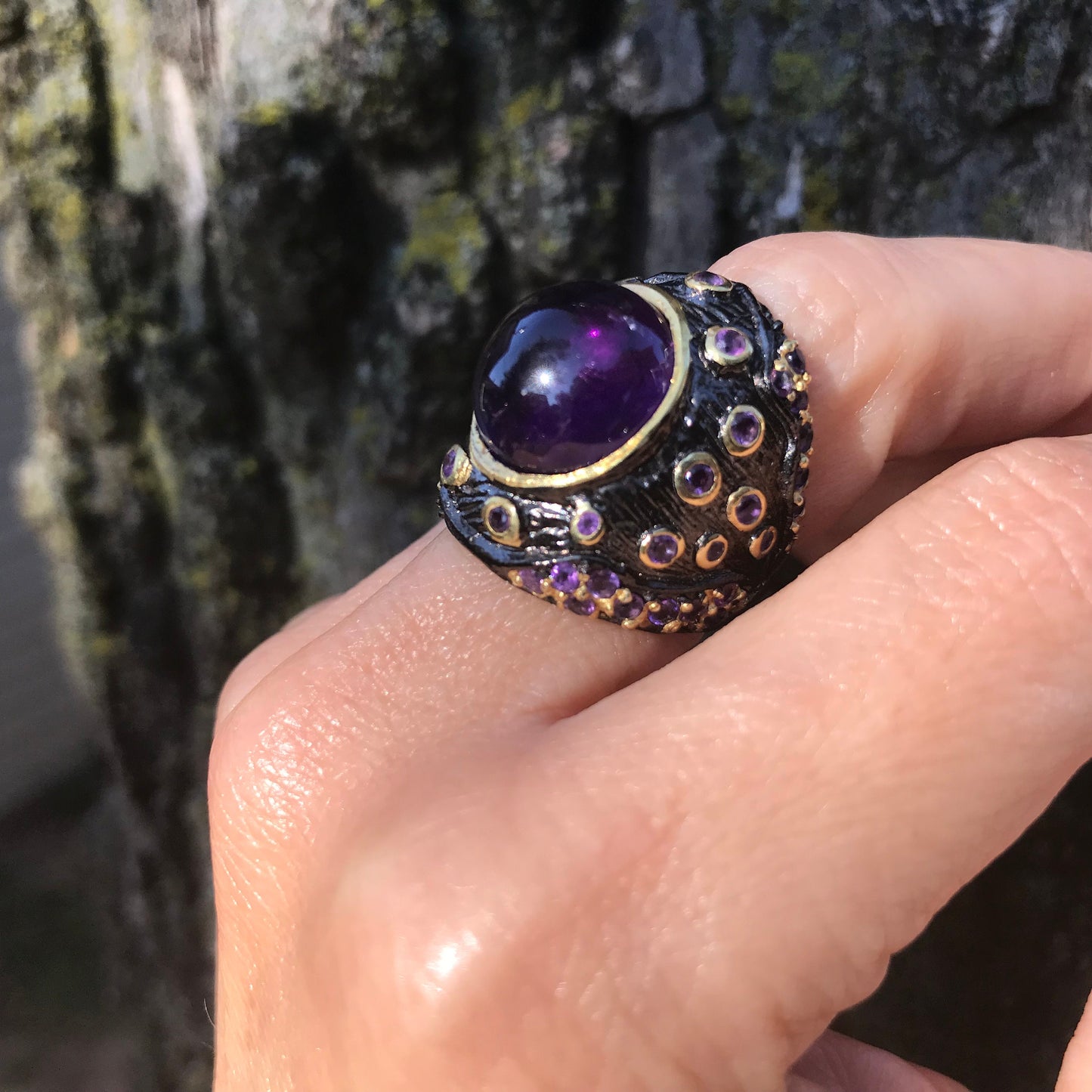 Sterling Silver Fancy Amethyst Band statement ring  6.5