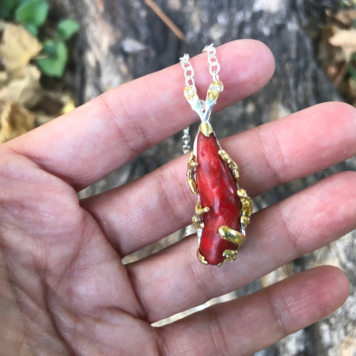 sterling silver genuine red coral necklace pendant