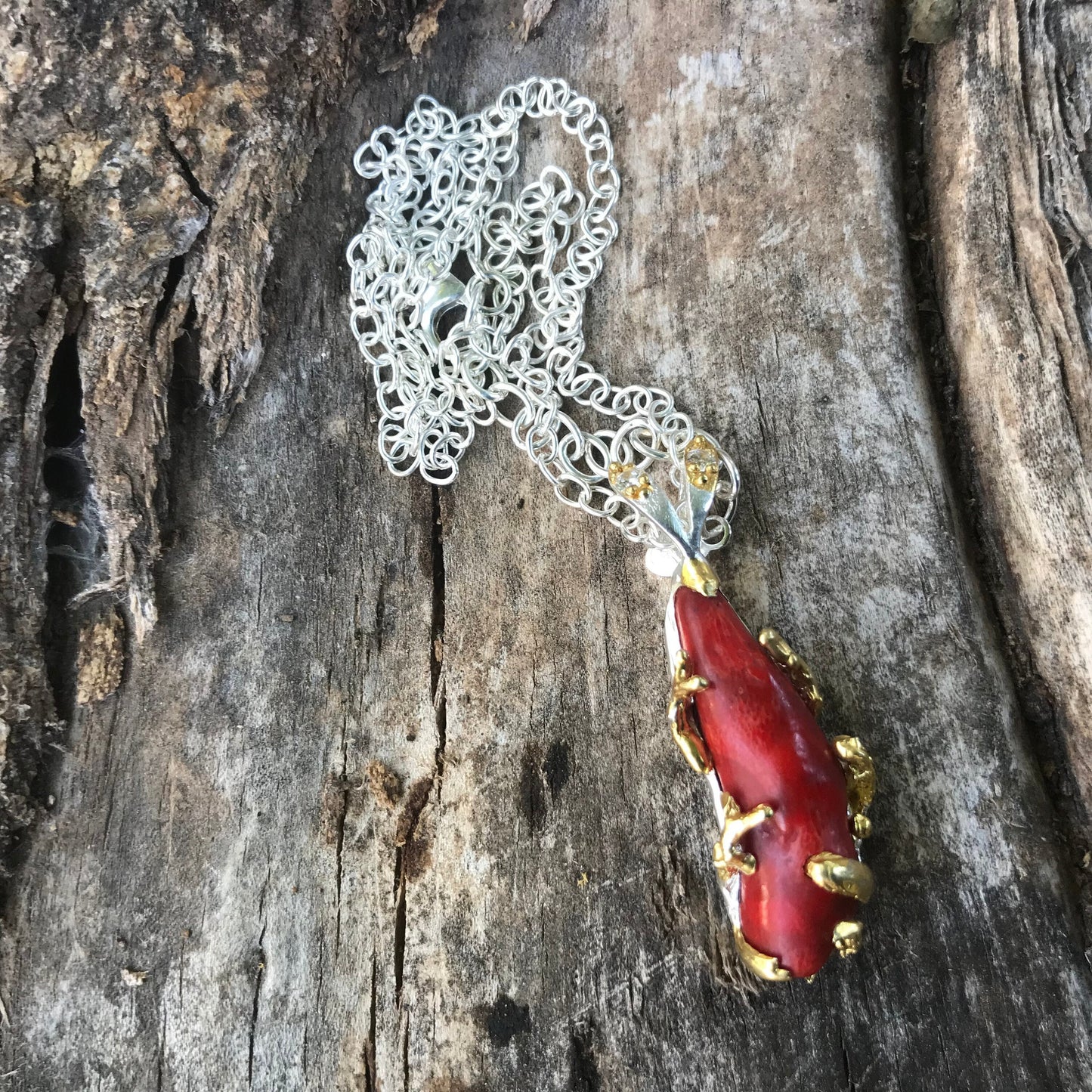 sterling silver genuine red coral necklace pendant