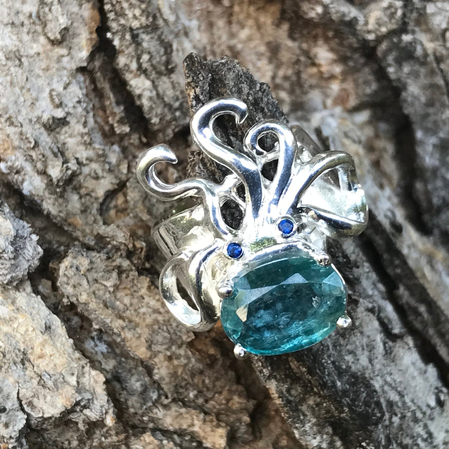 Sterling Silver octopus squid band kyanite ring 6.5