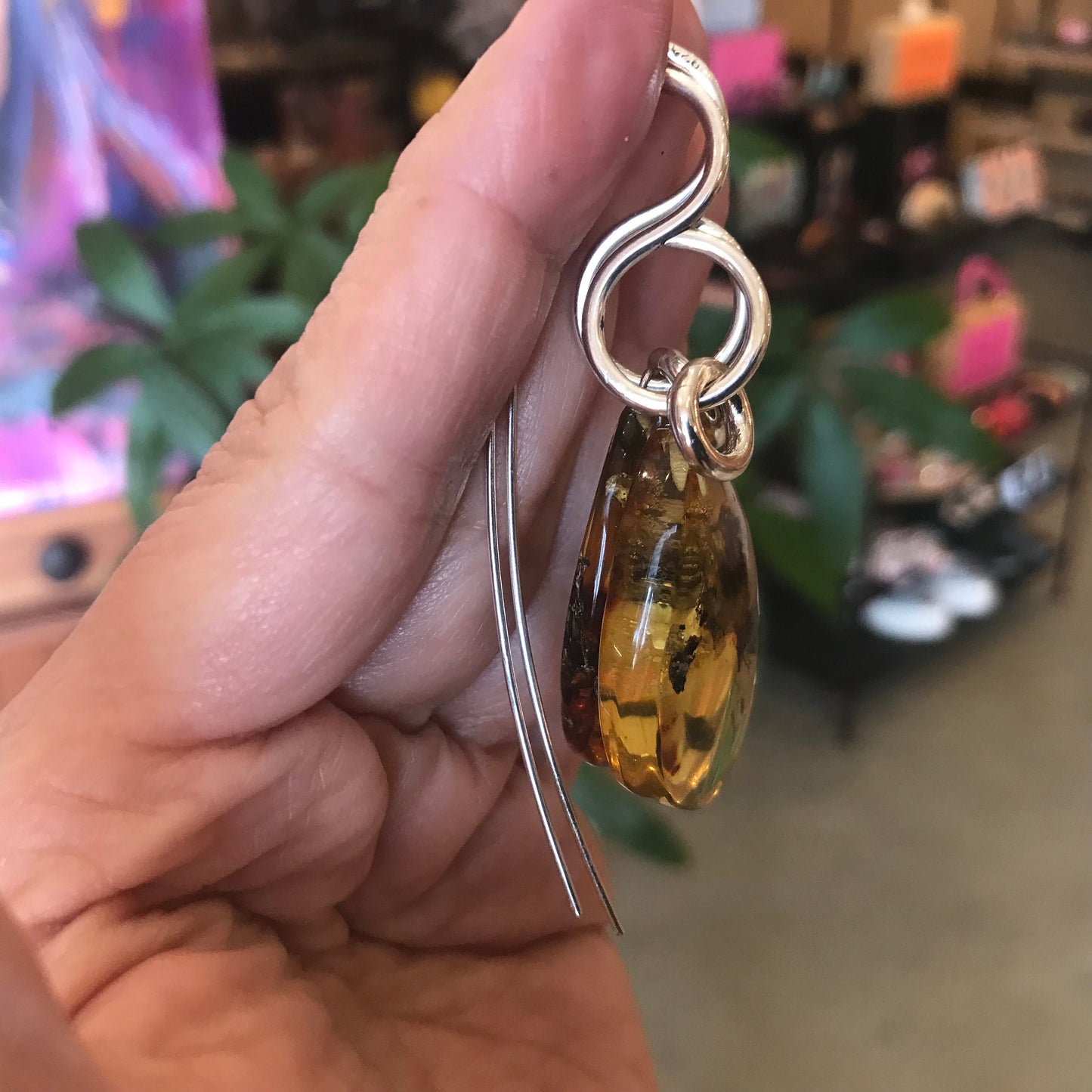 Sterling Silver natural Amber modernist  oversize  statement earrings