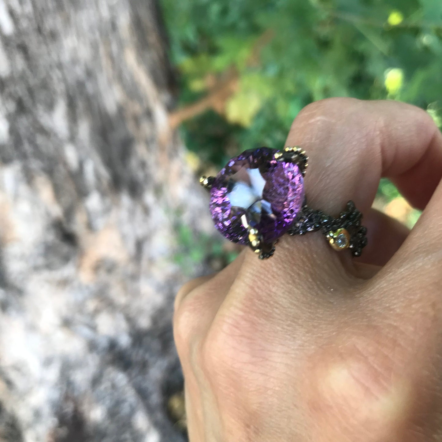 Sterling Silver Statement dark Amethyst fancy Ring 8.5