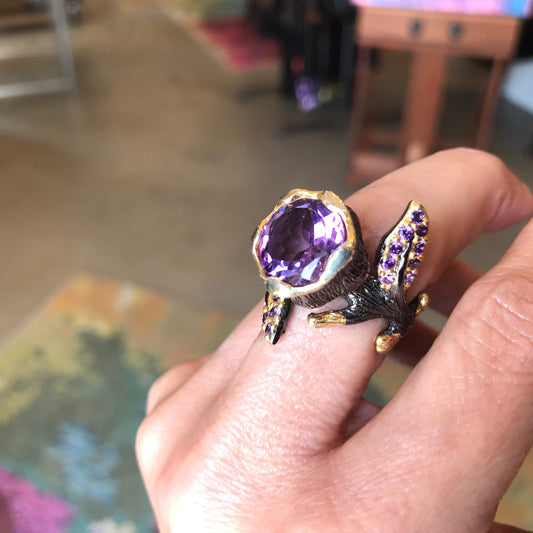 Sterling Silver vintage tulip Amethyst ring 6