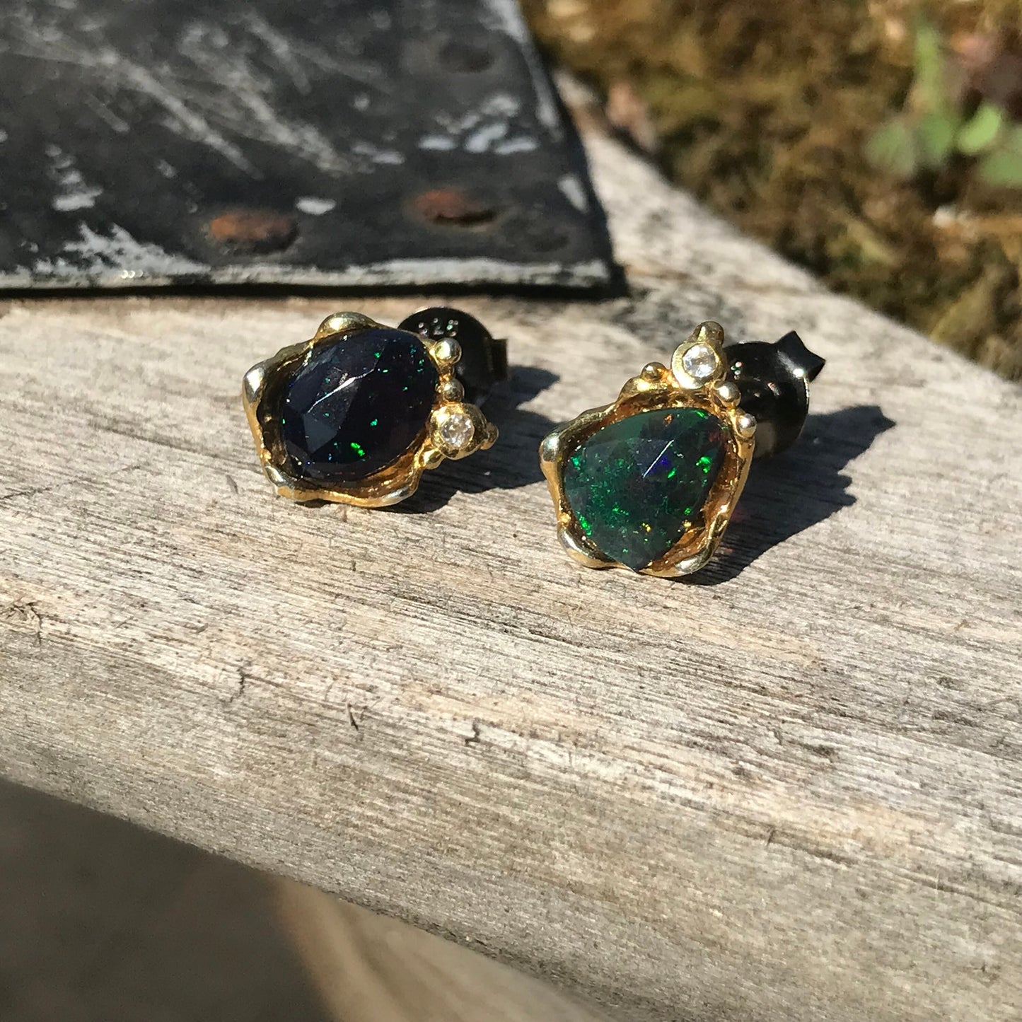 Sterling Silver Fire opal  stud earrings