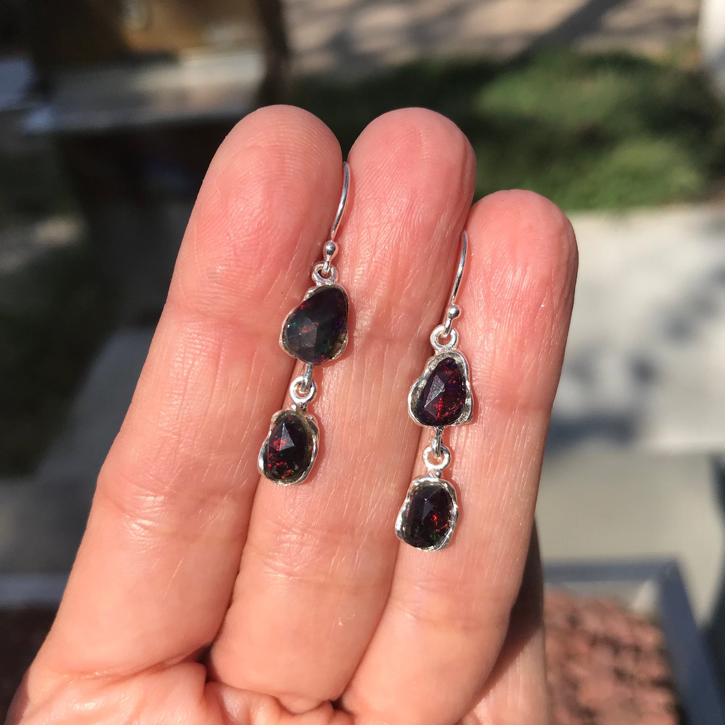 Sterling Silver natural red fire opal earrings