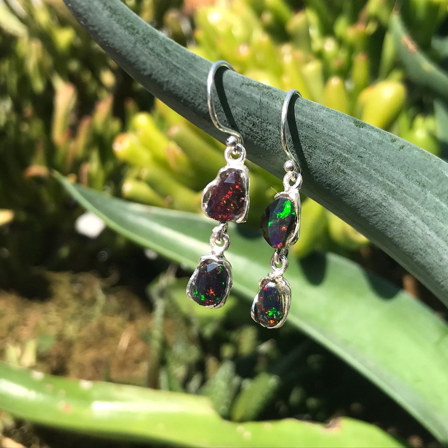 Sterling Silver natural red fire opal earrings