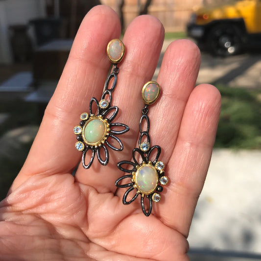 sterling silver fire opal flower statement Earrings