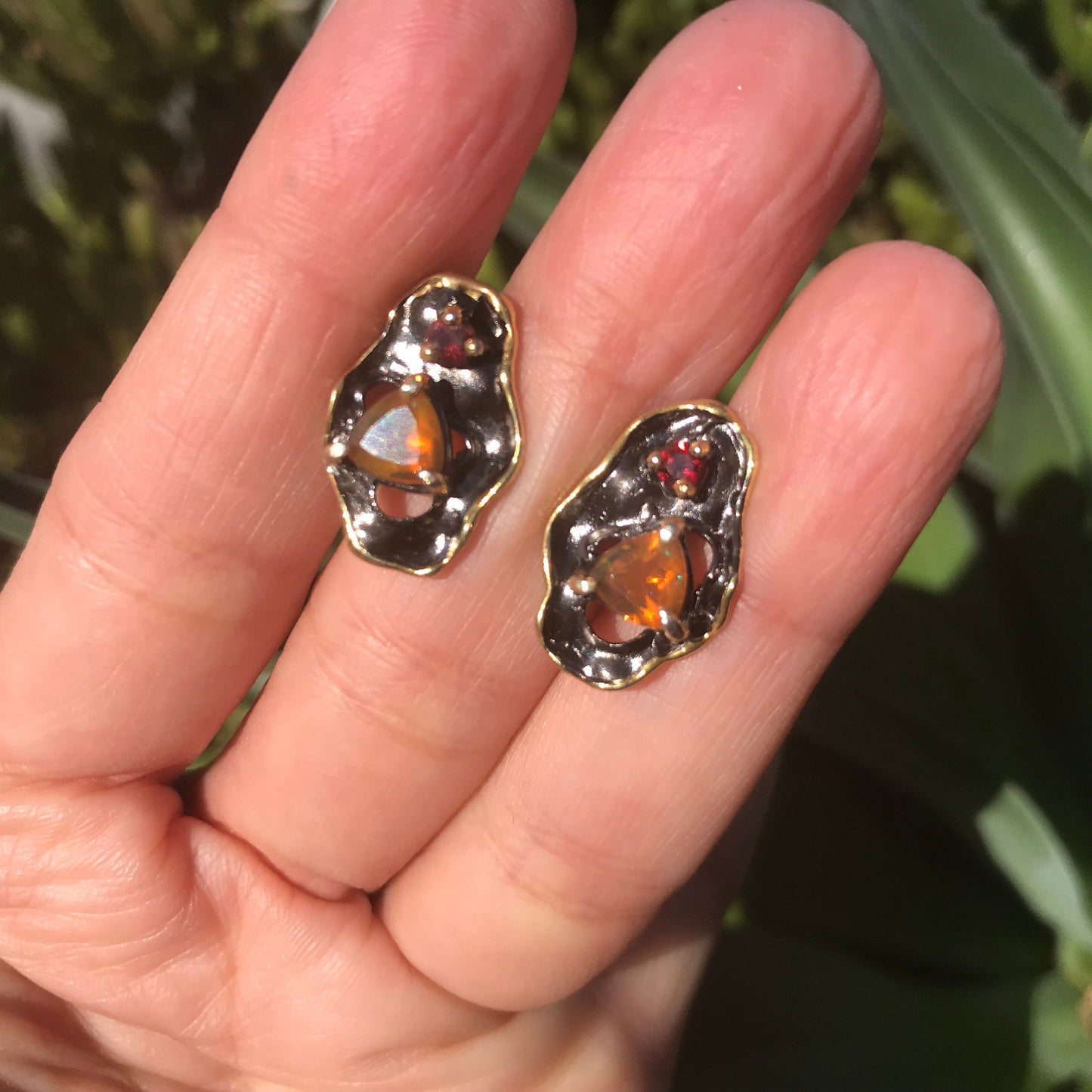 Sterling Silver Orange natural Opal stud Earrings