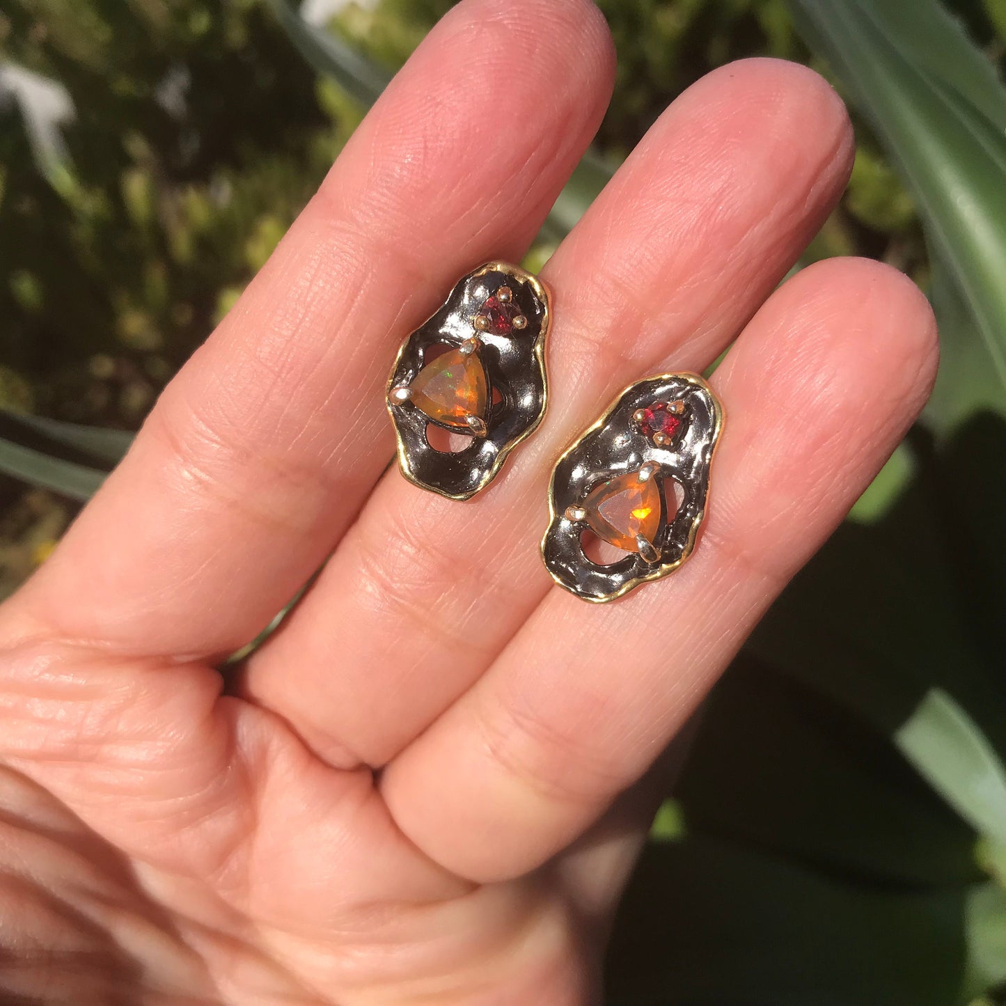 Sterling Silver Orange natural Opal stud Earrings