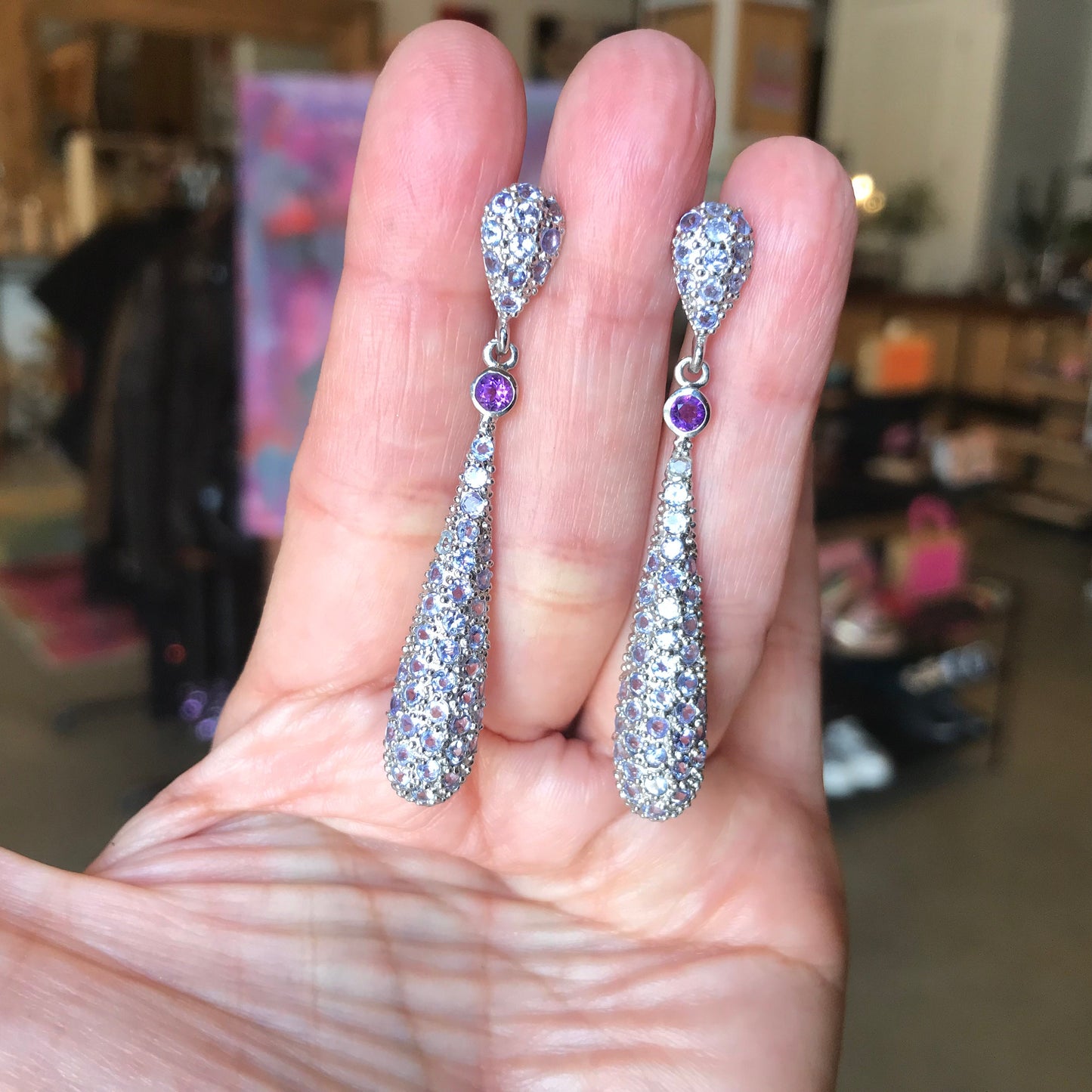 Sterling Silve Tanzanite purple dangle fancy earrings