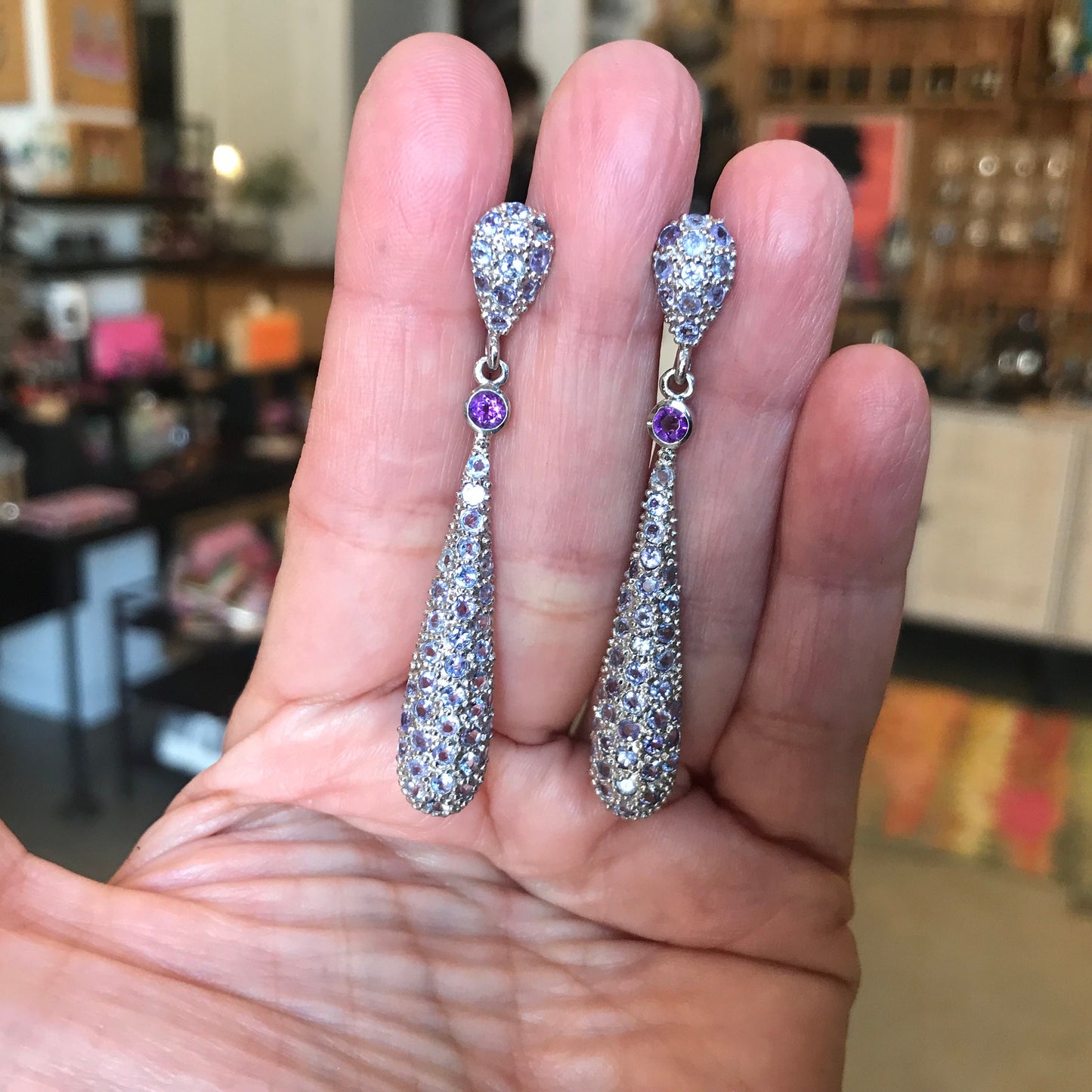 Sterling Silve Tanzanite purple dangle fancy earrings
