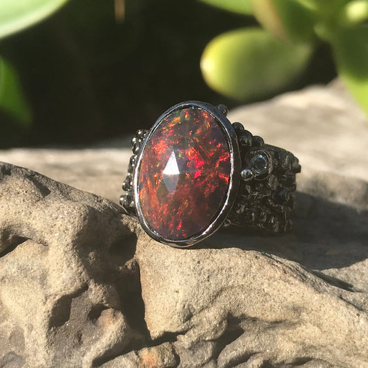 sterling silver mesmerizing natural red fire opal band ring 7.5