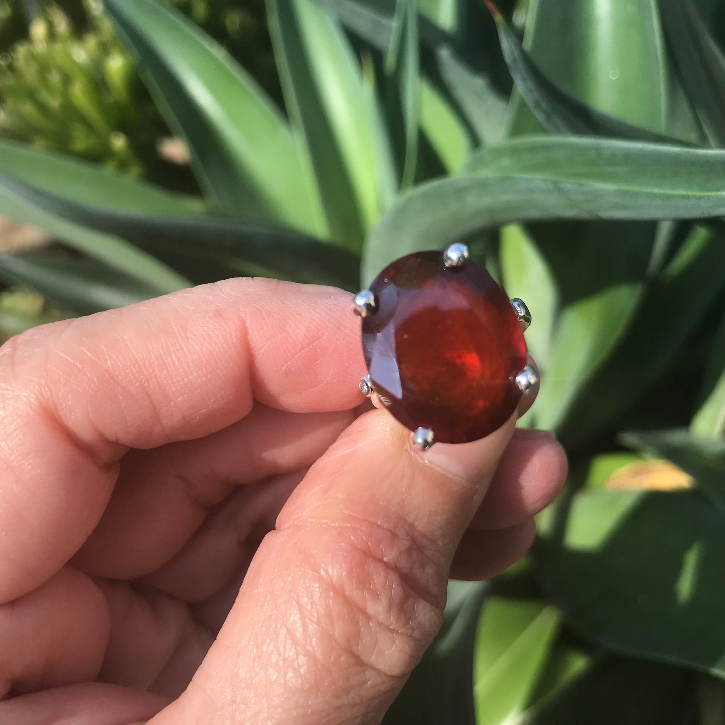 Sterling silver red hessonite ring 7