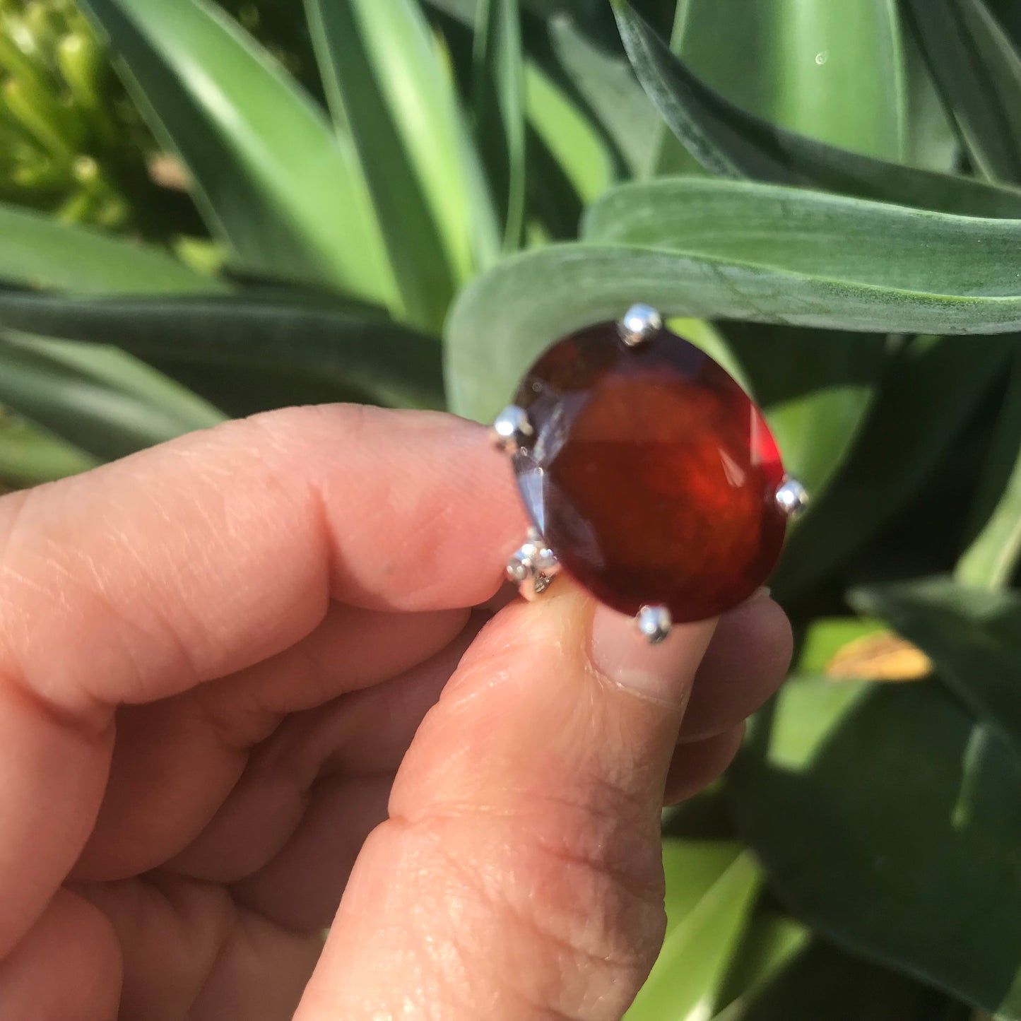 Sterling silver red hessonite ring 7