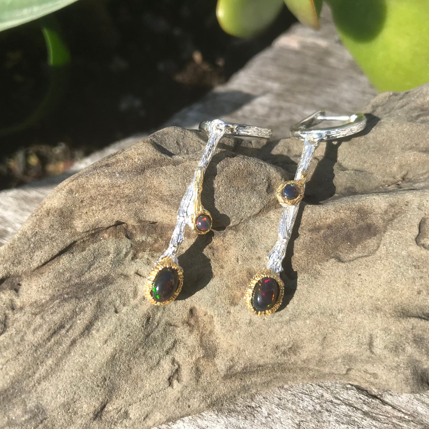 Sterling Silver black fire opal earrings