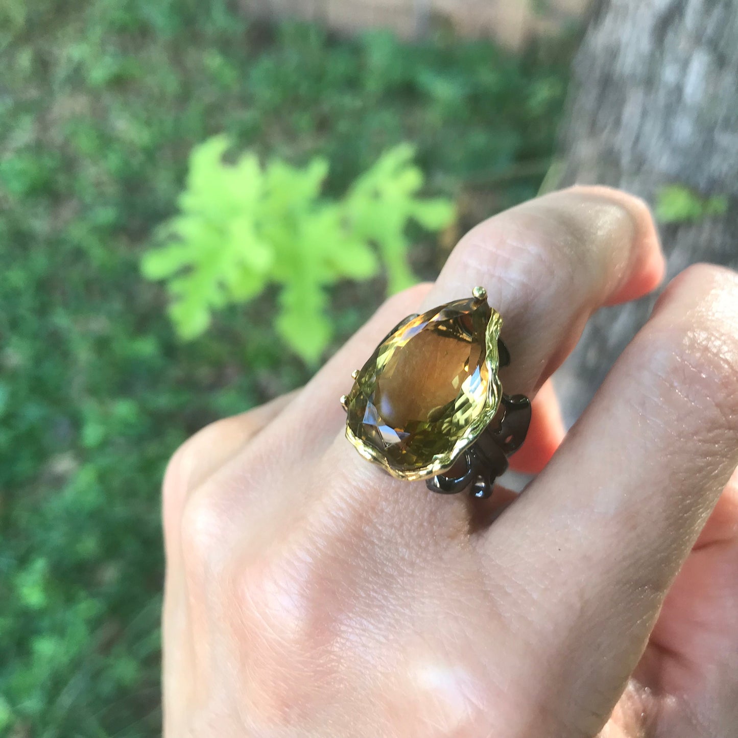 sterling silver natural citrine band abstract ring 8