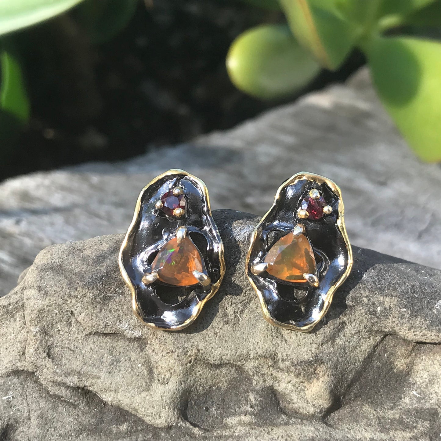 Sterling Silver Orange natural Opal stud Earrings