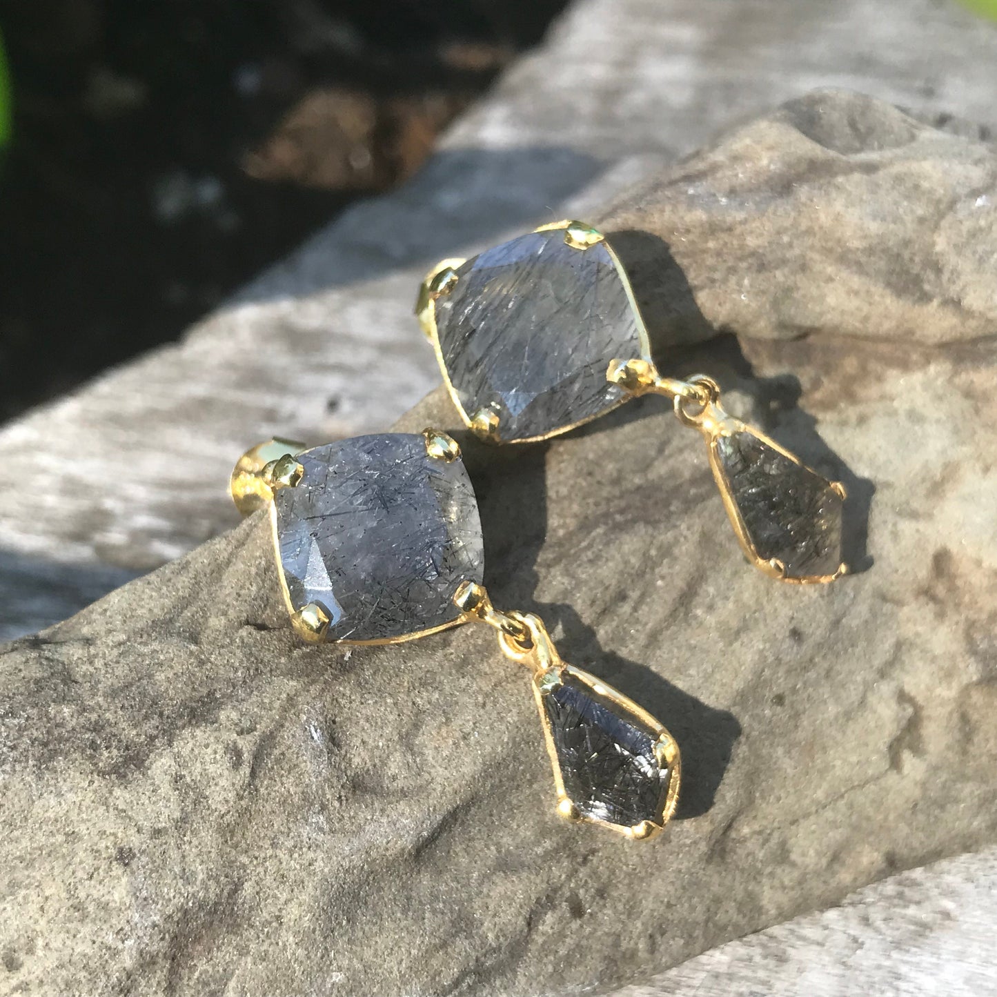 sterling silver statement rutilated quartz gold earrings