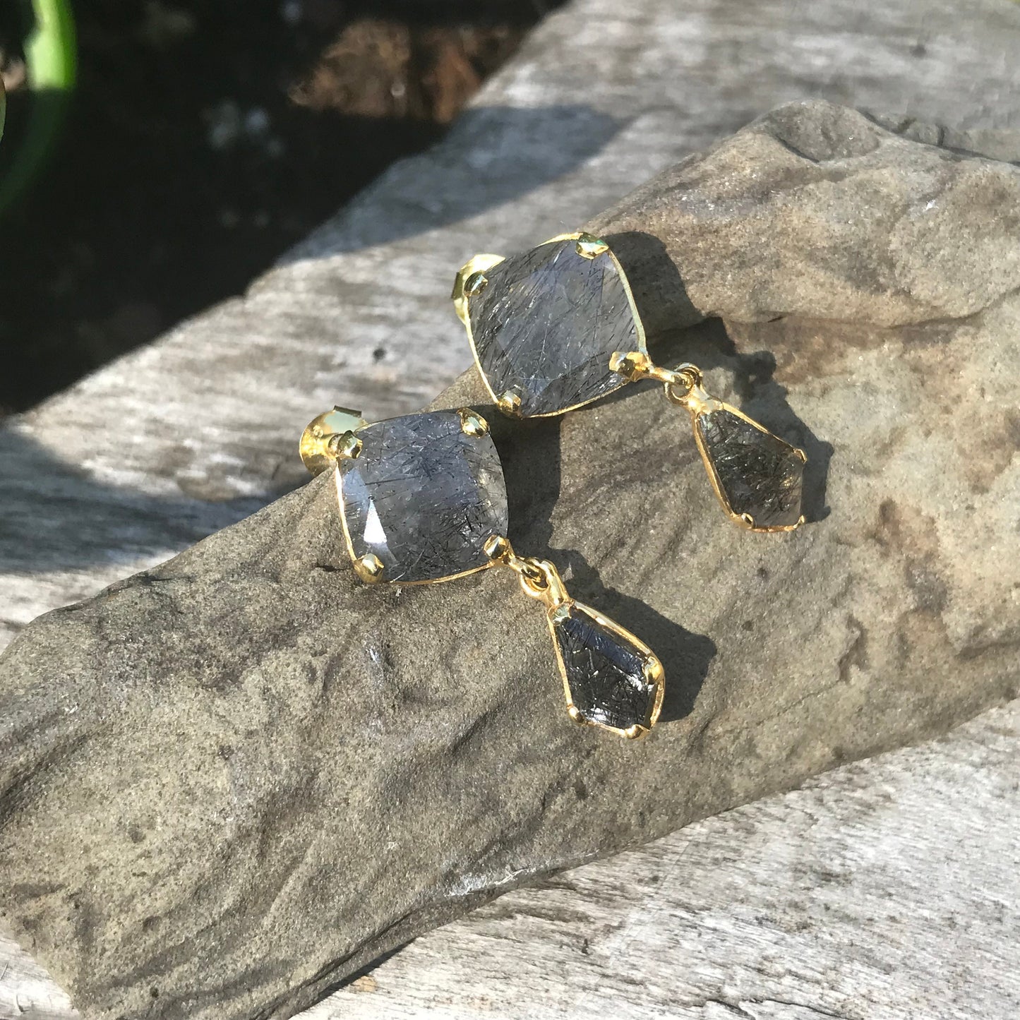 sterling silver statement rutilated quartz gold earrings