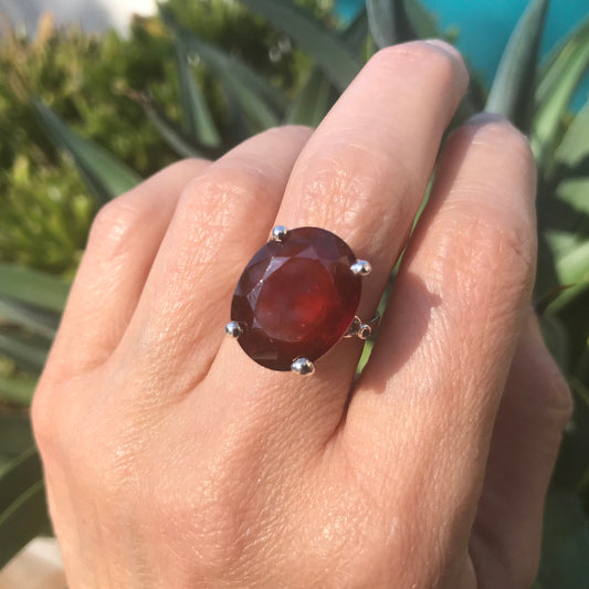 Sterling silver red hessonite ring 7