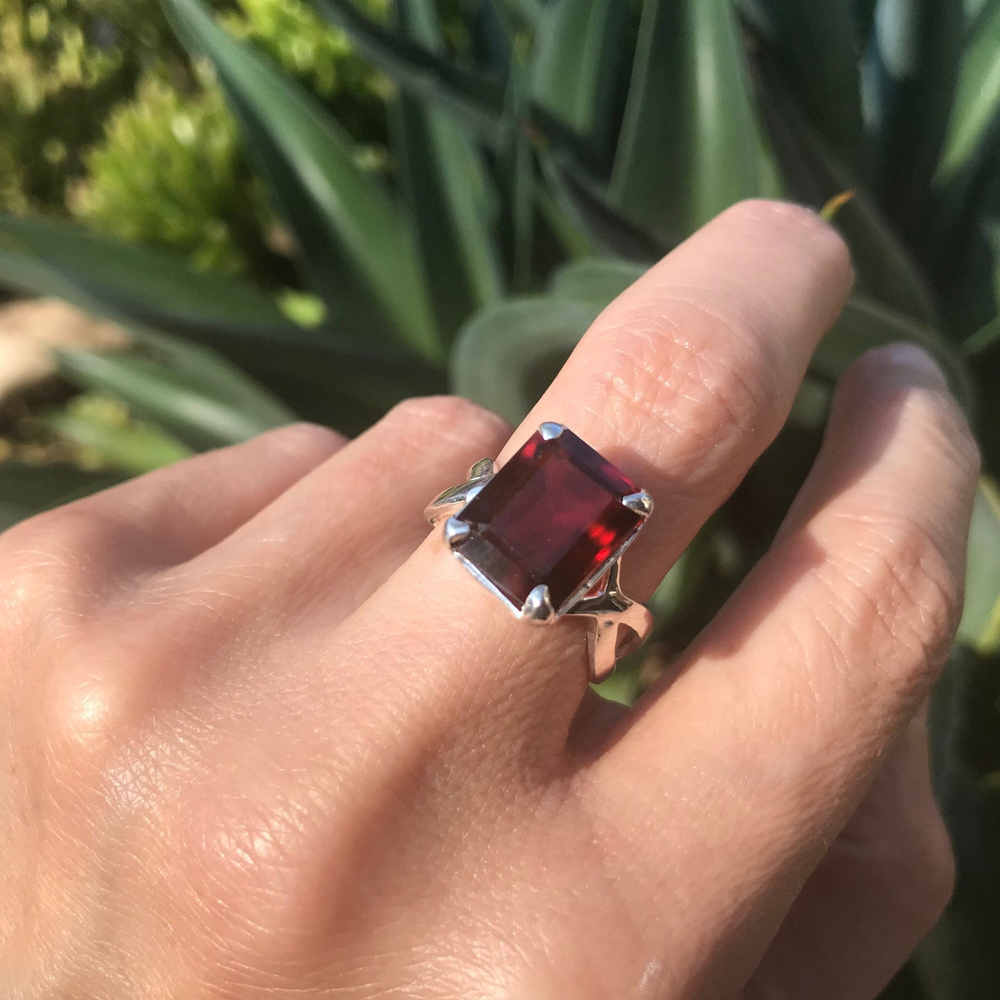 Sterling silver red hessonite ring 7.5