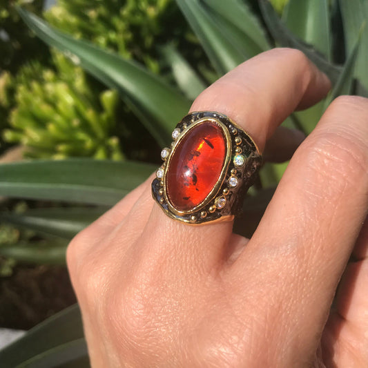 Sterling silver  Natural Amber band Ring 7