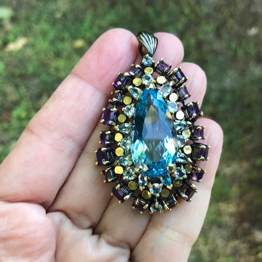 sterling silver blue topaz amethyst pendant necklace