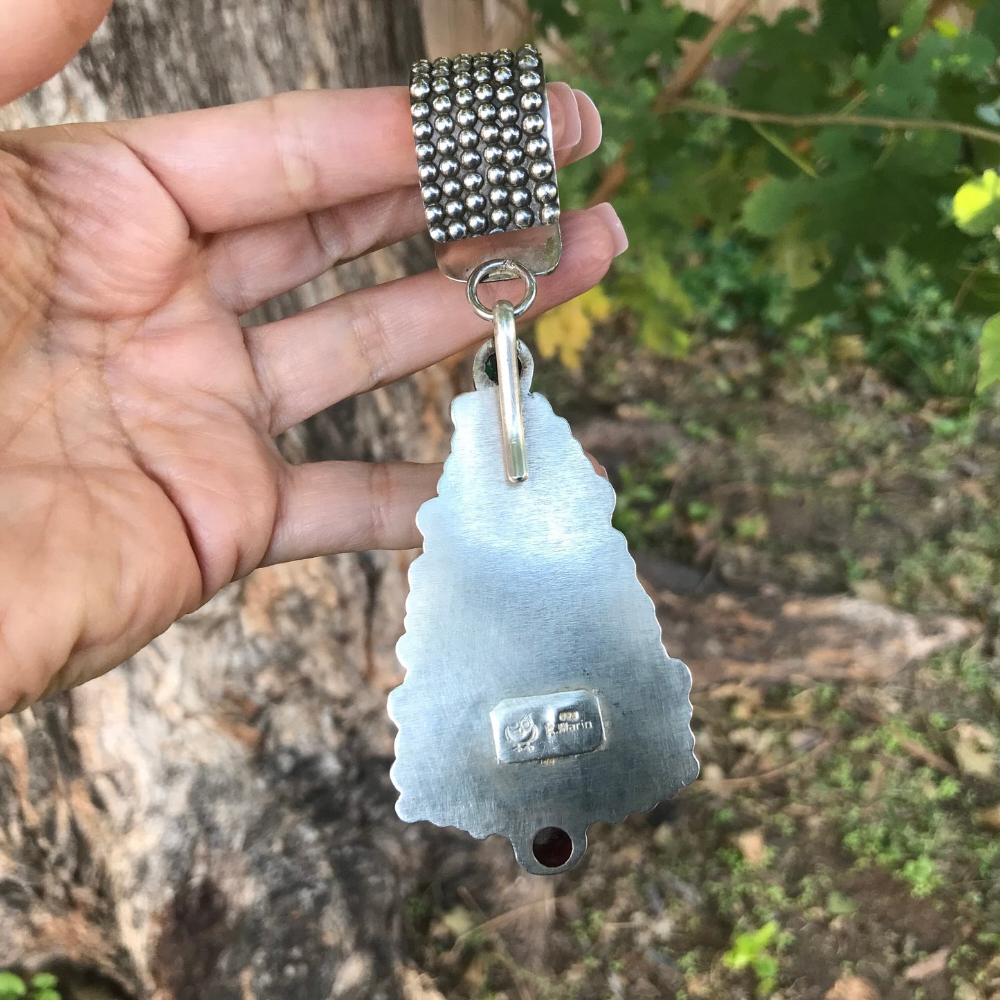 Sterling Silver natural black Guatemalan Jade huge pendant