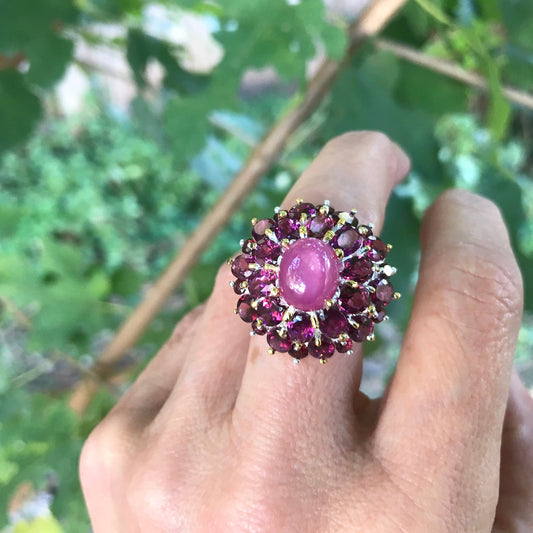 sterling silver Natural Ruby rhodolite statement Ring 7.5