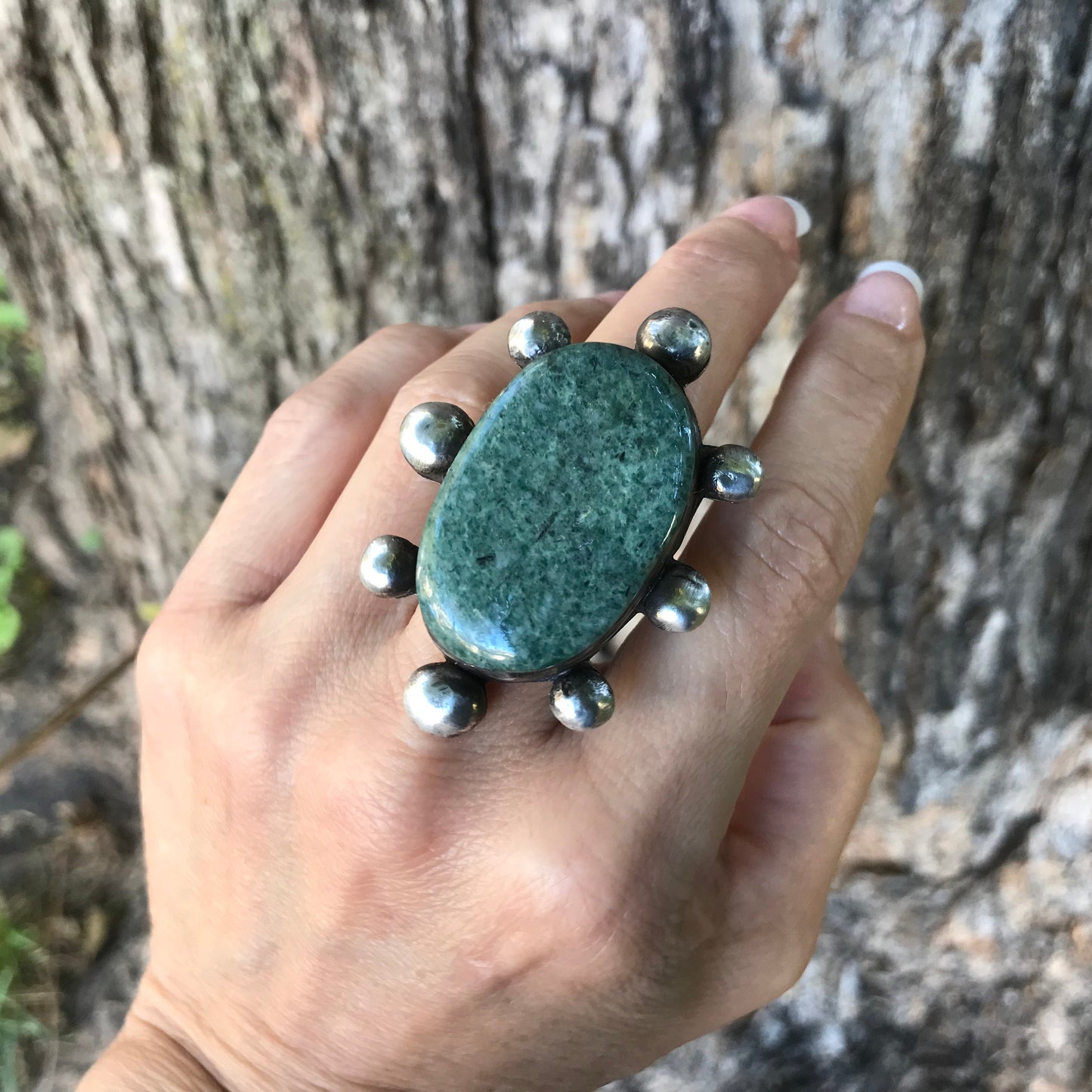 Sterling Statement Guatemalan Jade adjustable cuff ring