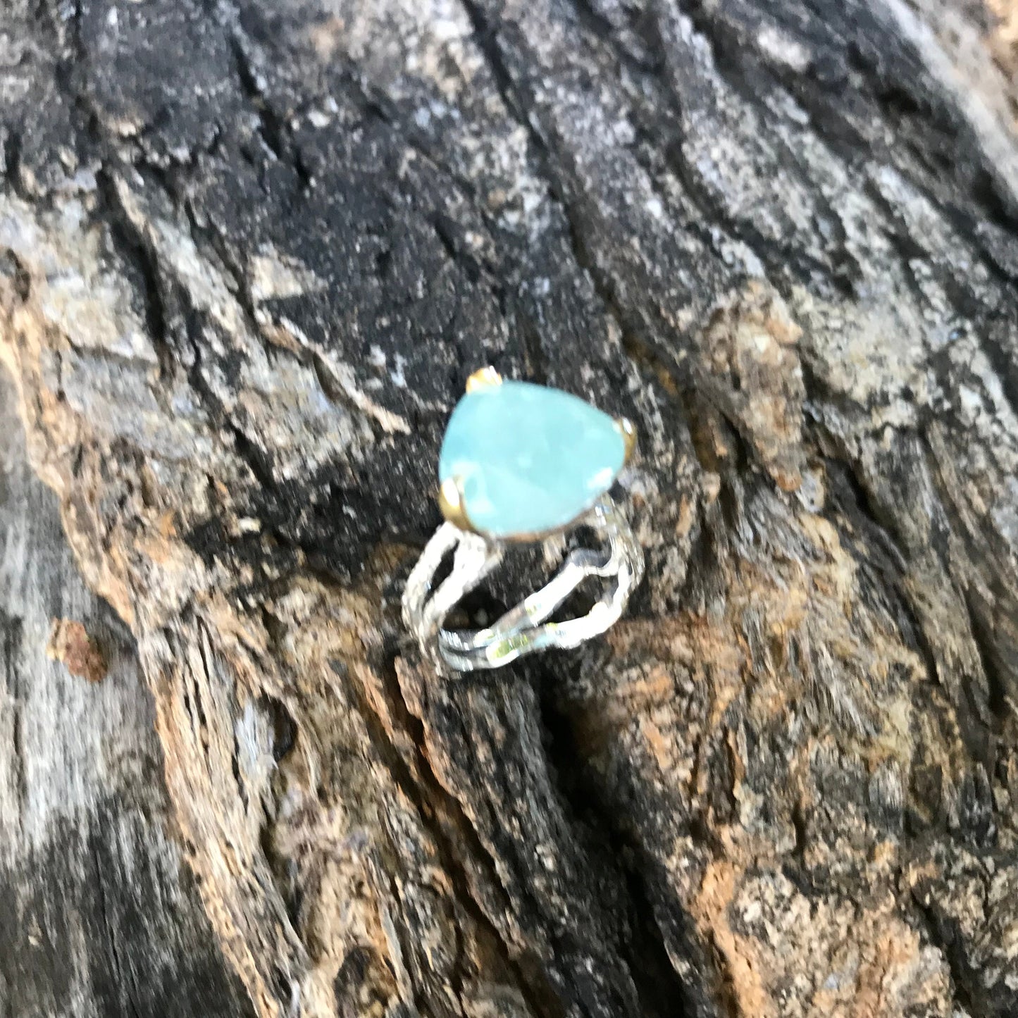 Sterling Silver Aquamarine twig organic ring 6