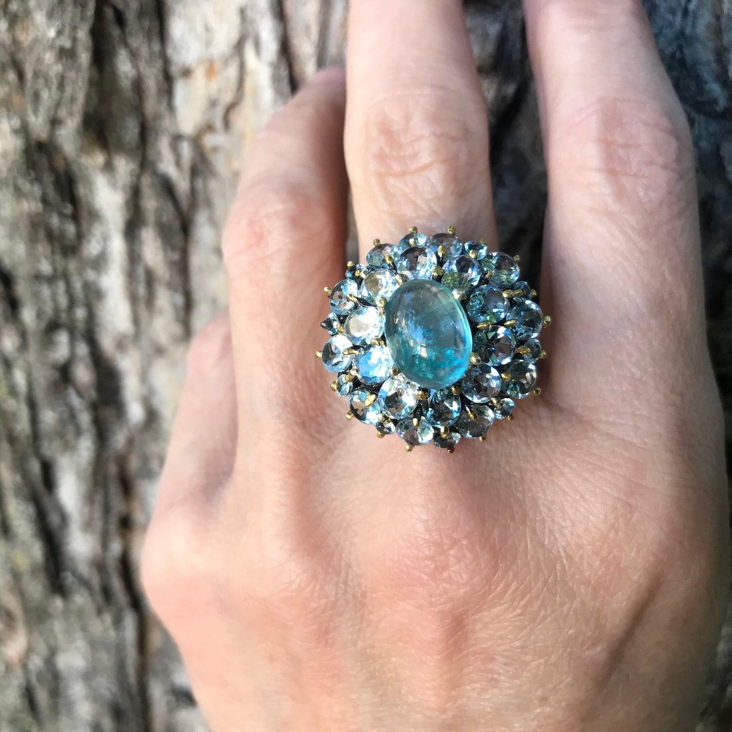 Sterling Silver Blue apatite topaz cluster ring 6.5