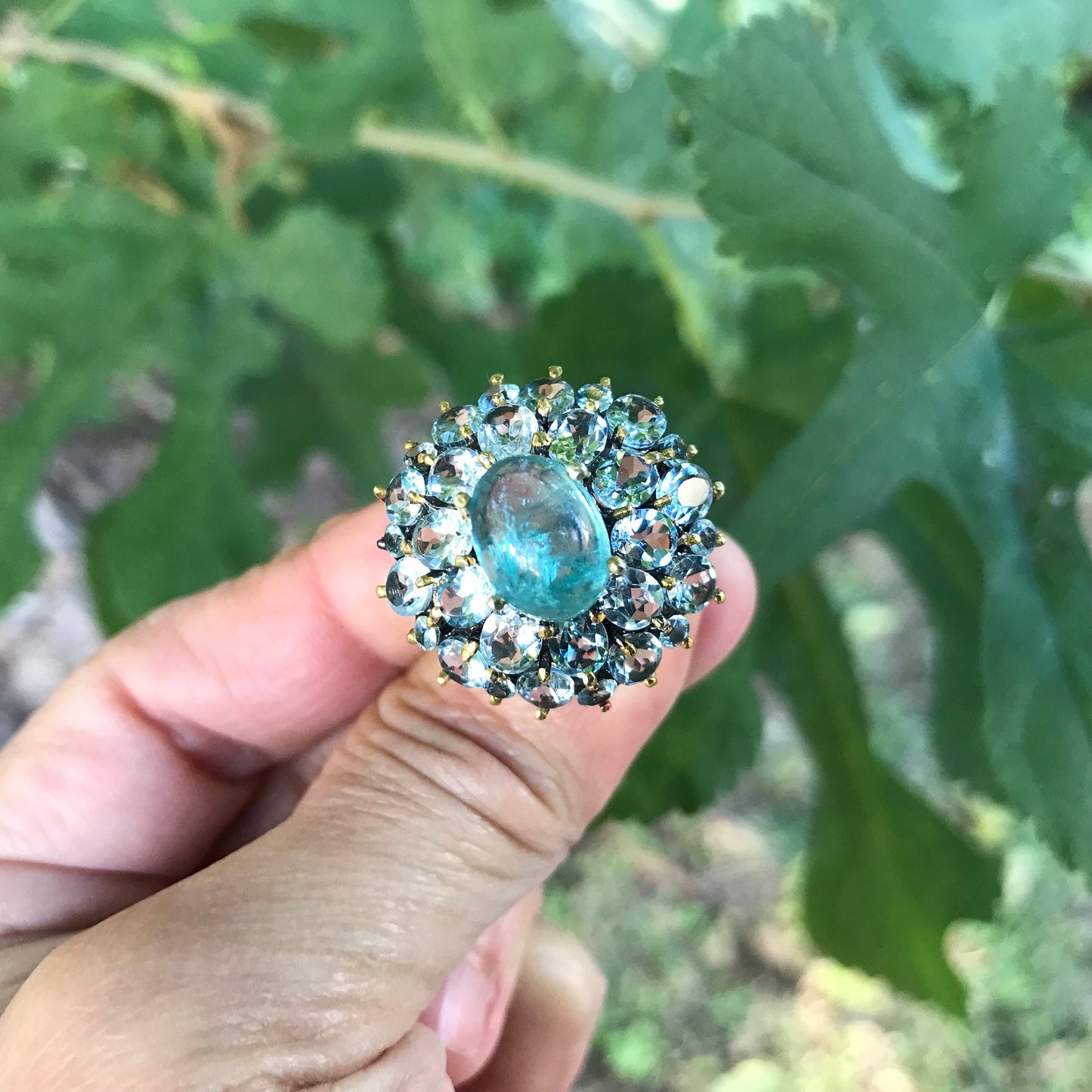 Sterling Silver Blue apatite topaz cluster ring 6.5