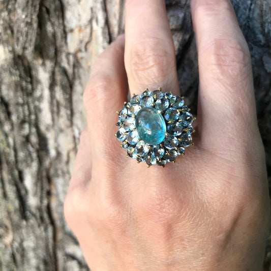 Sterling Silver Blue apatite topaz cluster ring 6.5