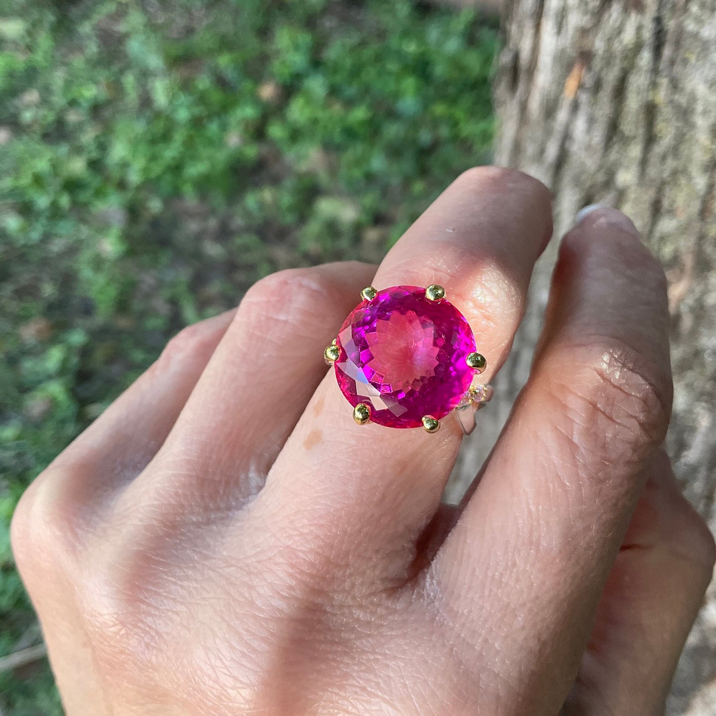 Sterling Silver pink topaz ring 7