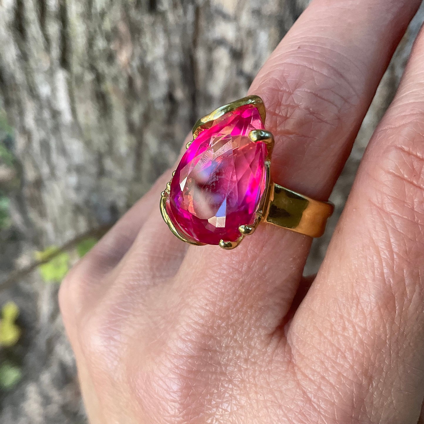 Sterling silver pink topaz  gold statement ring 7