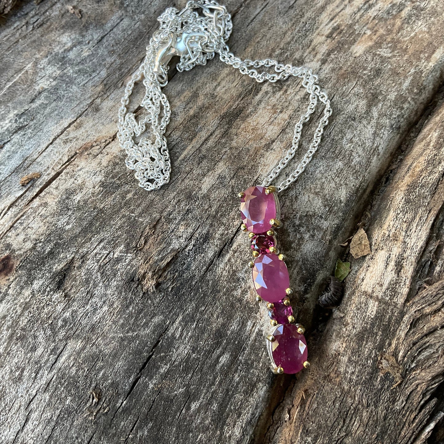 Sterling silver red natural ruby peridot necklace