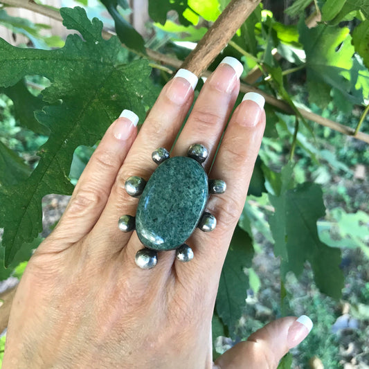 Sterling Statement Guatemalan Jade adjustable cuff ring