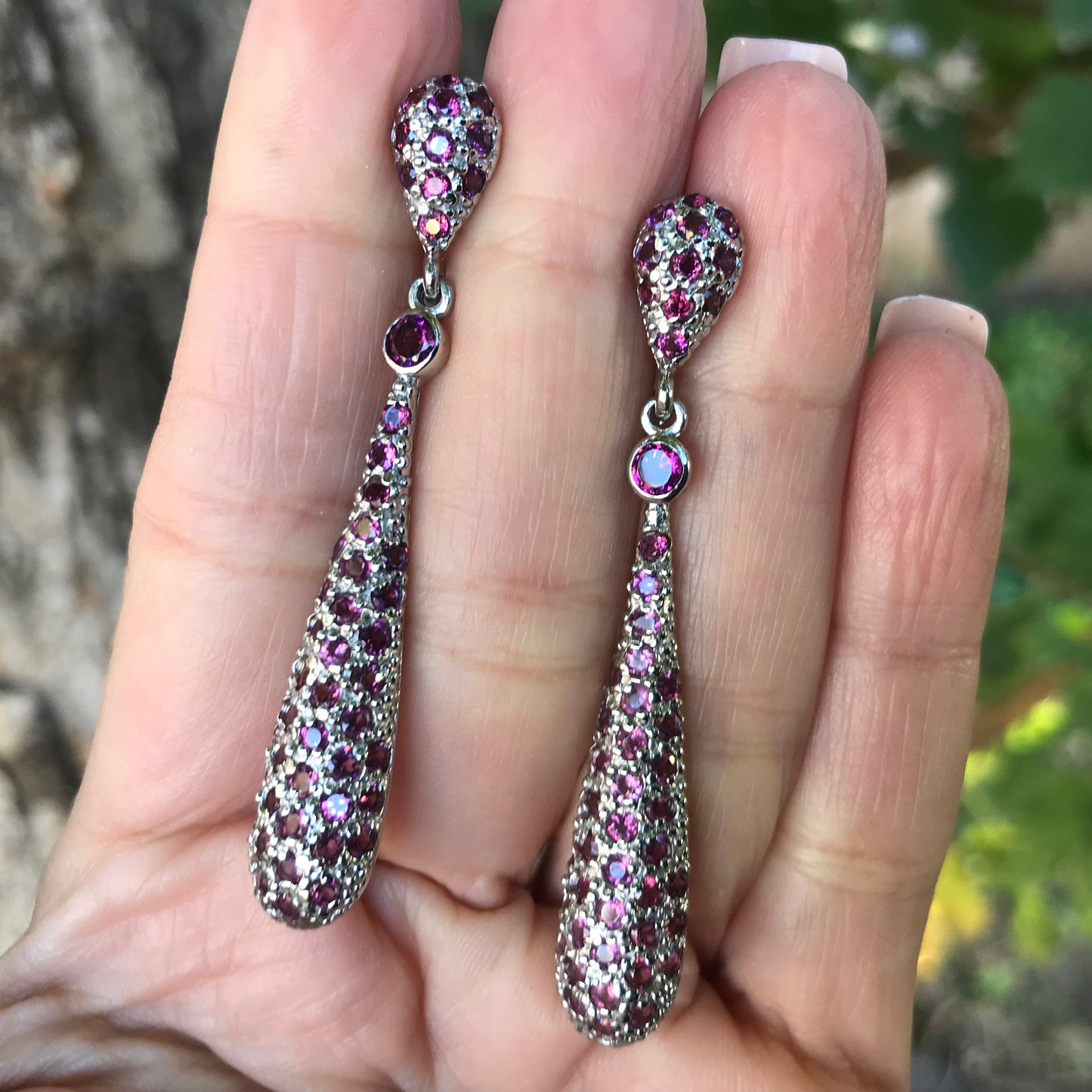 sterling silver natural rhodolite Fancy dangle earrings