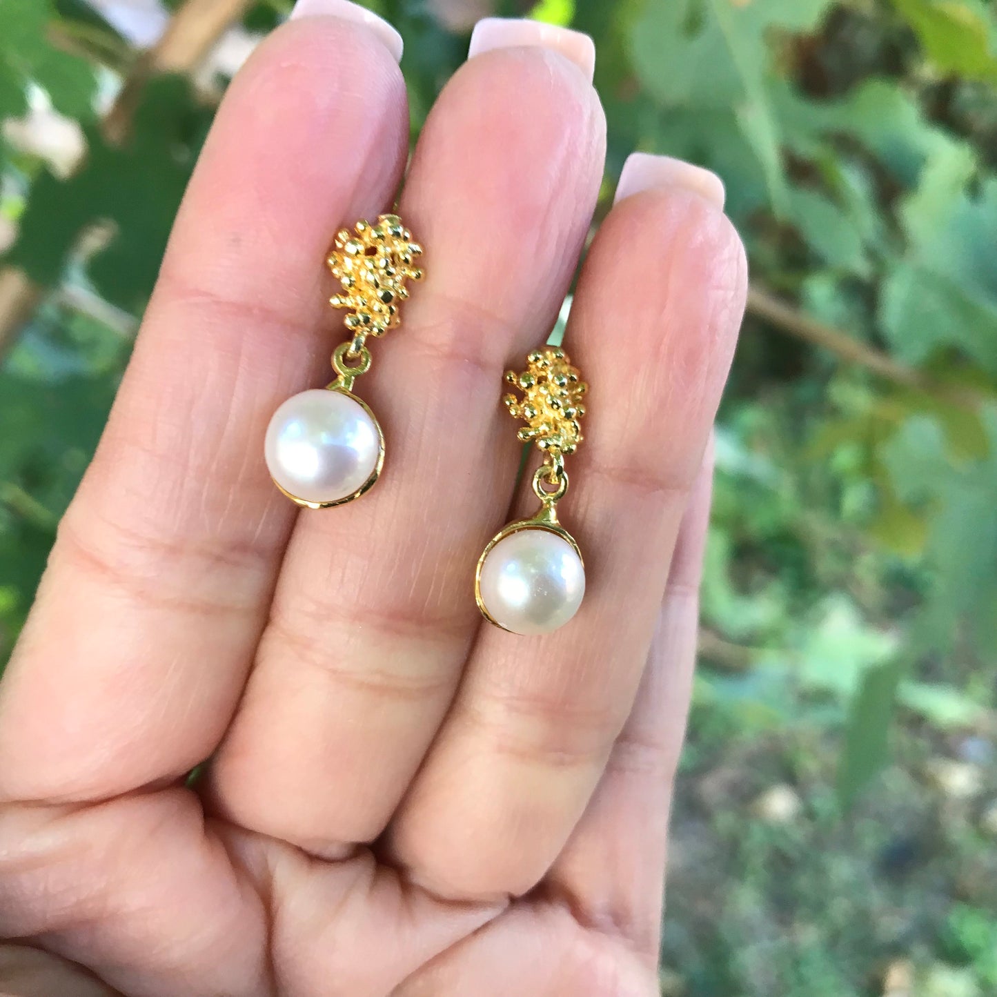 Sterling Silver gold white natural organic pearl earrings