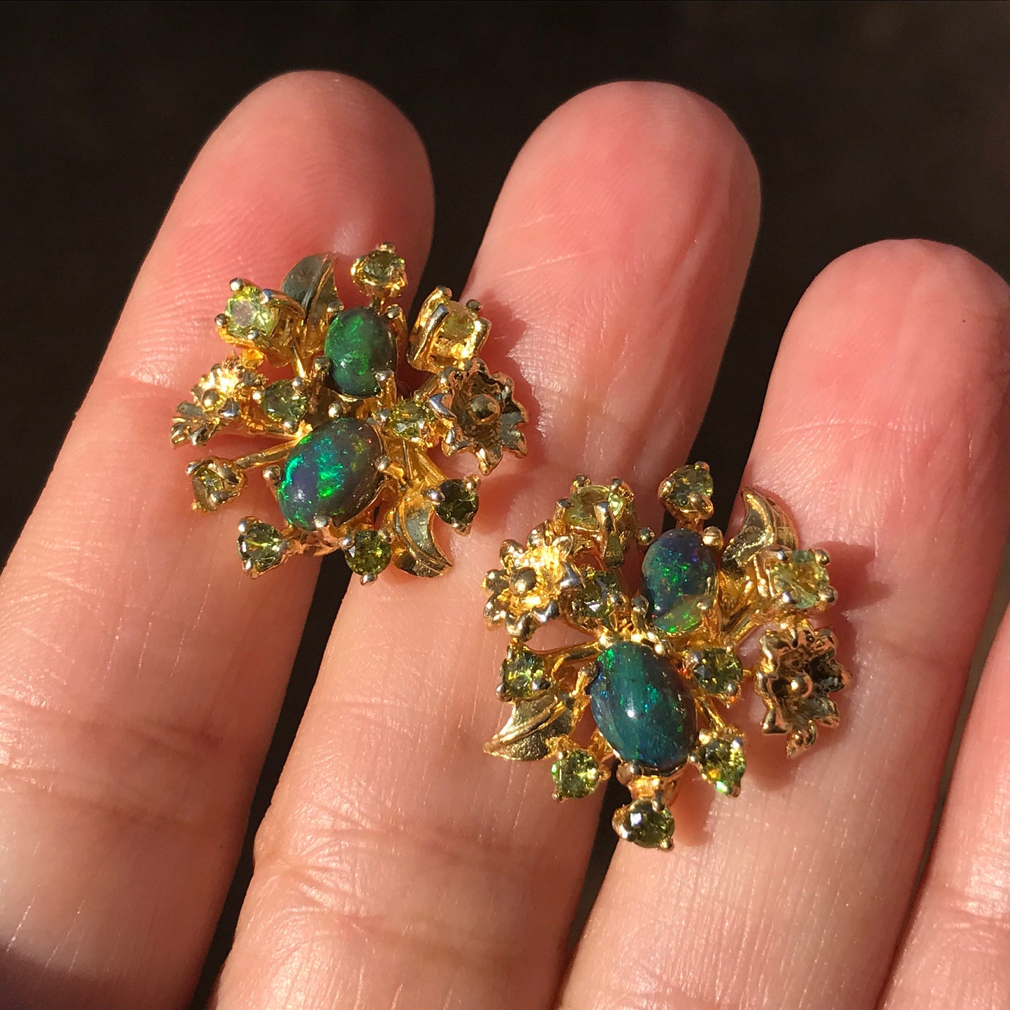Sterling Silver Fire opal gold stud earrings