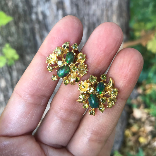 Sterling Silver Fire opal gold stud earrings