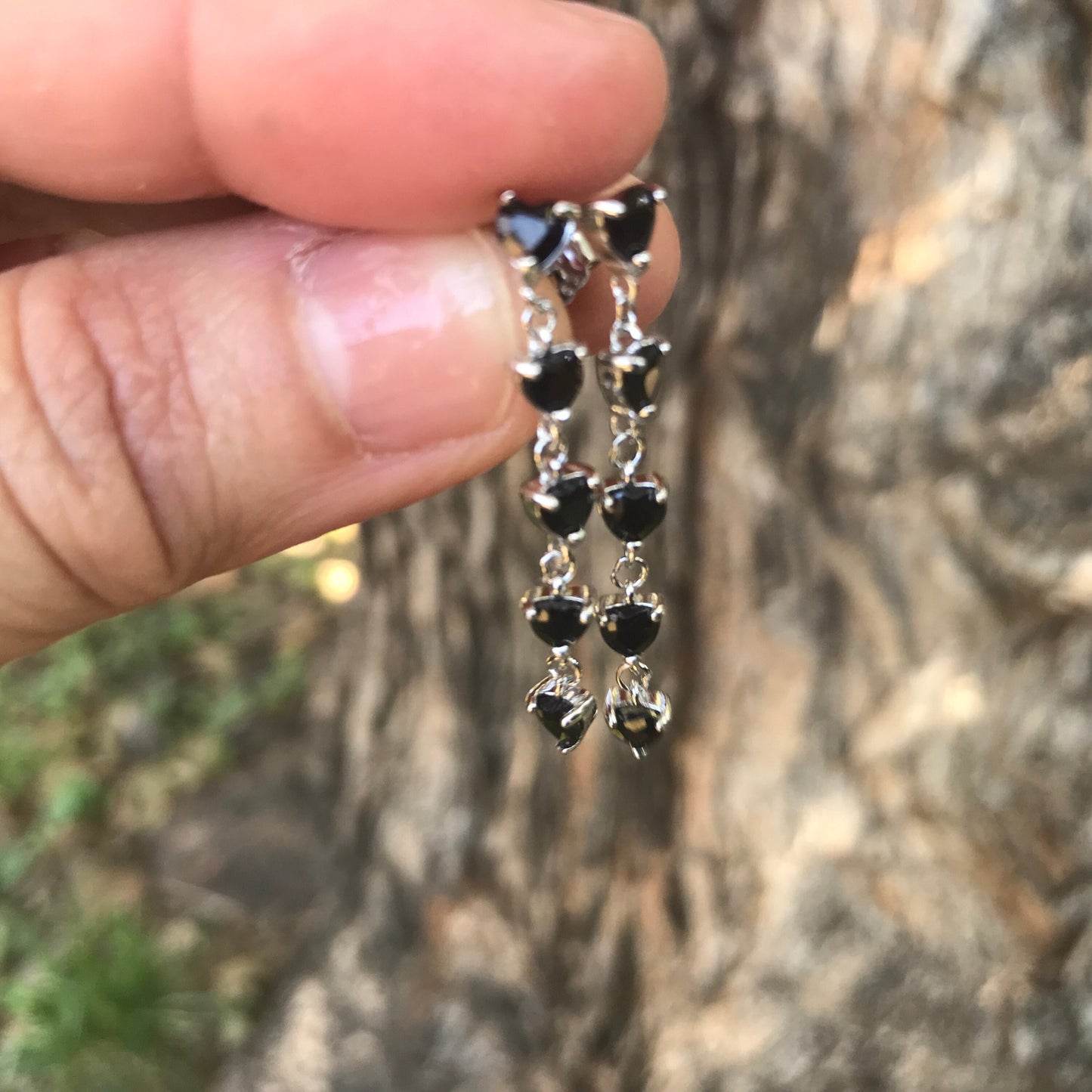 sterling silver black sapphire Stud earrings