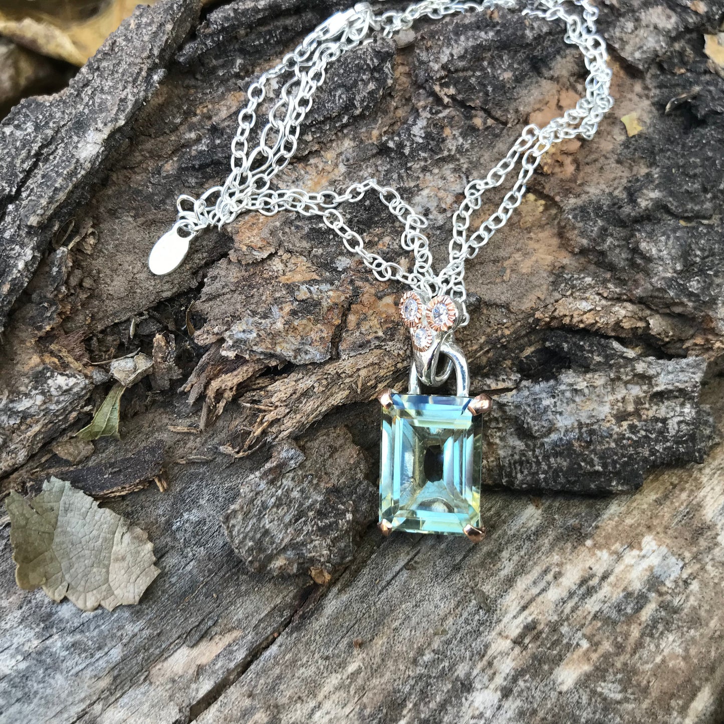 sterling silver green amethyst  pendant with necklace