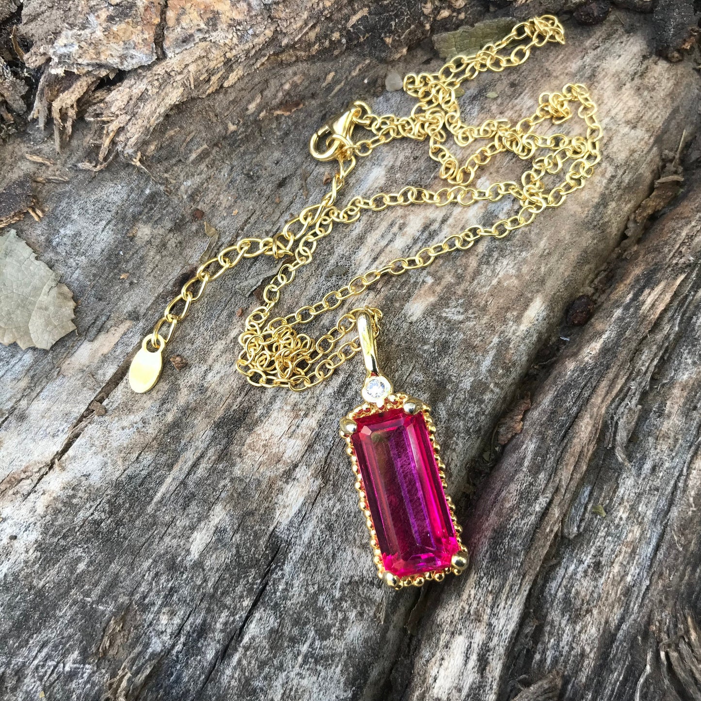 sterling silver pink topaz gold necklace