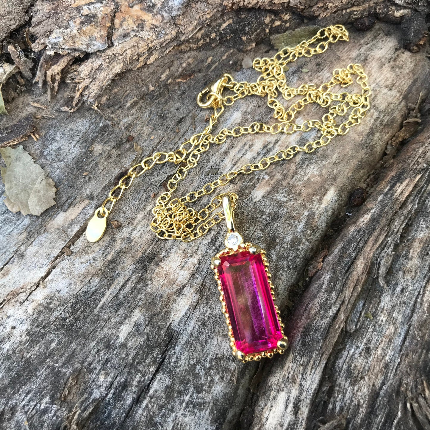 sterling silver pink topaz gold necklace