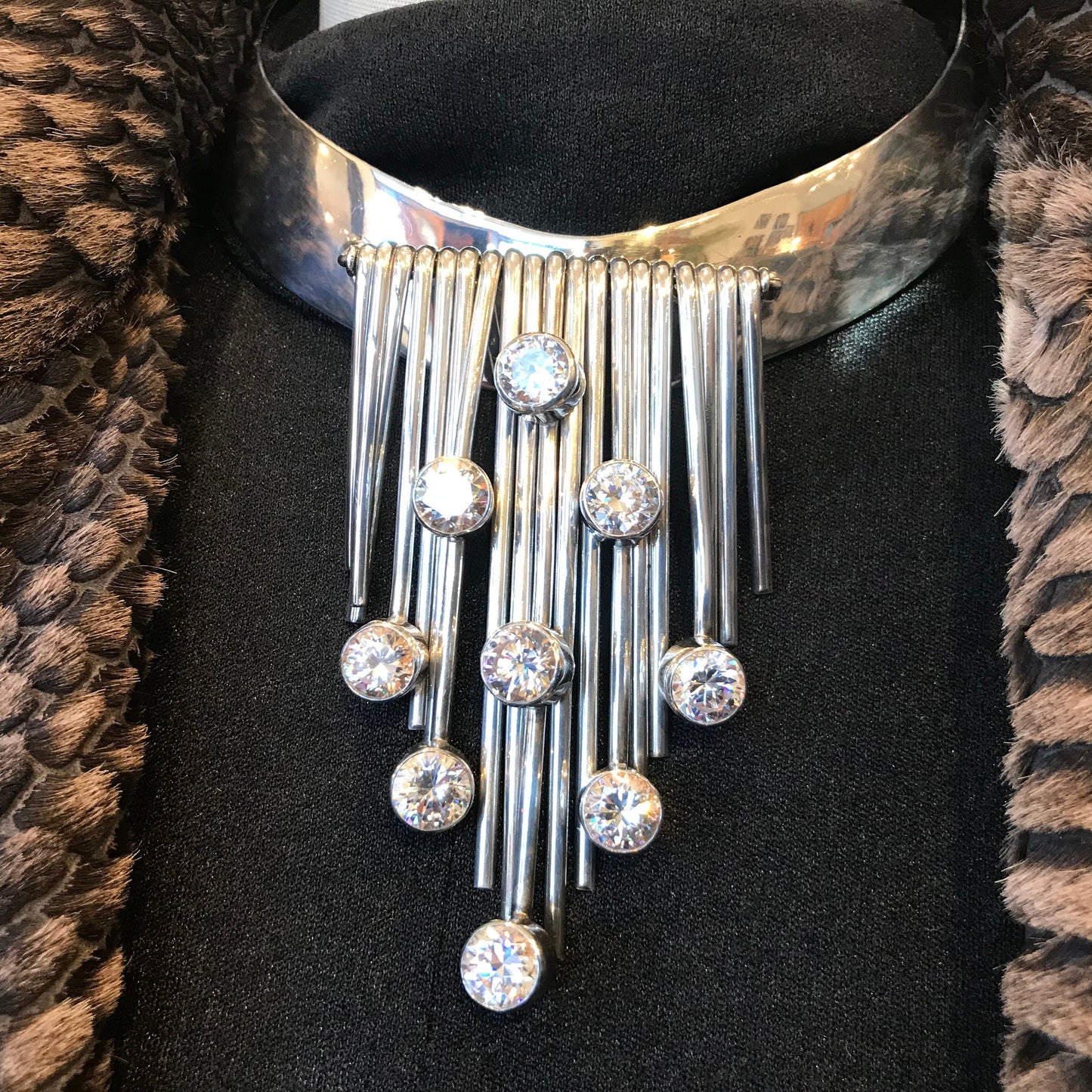 sterling silver art deco choker modernist necklace