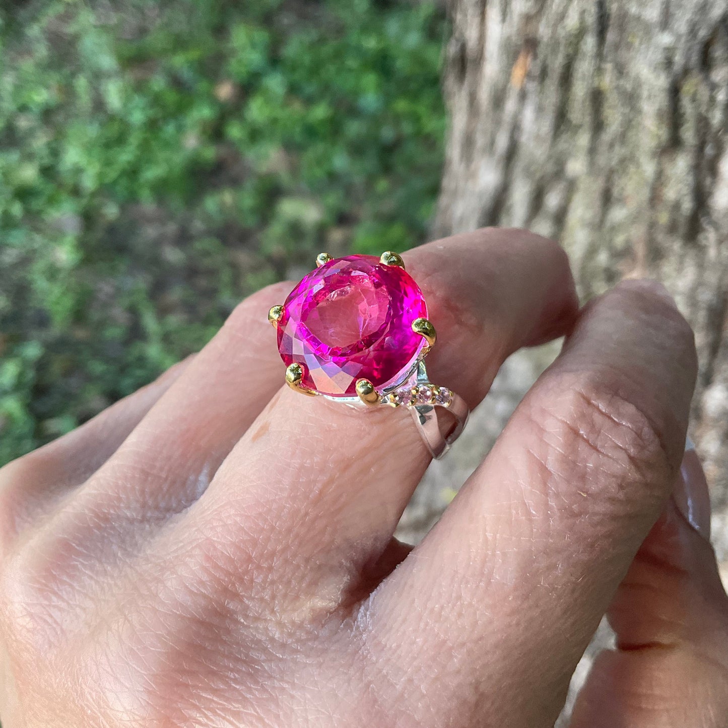 Sterling Silver pink topaz ring 7