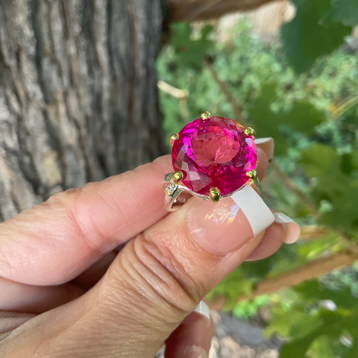 Sterling Silver pink topaz ring 7