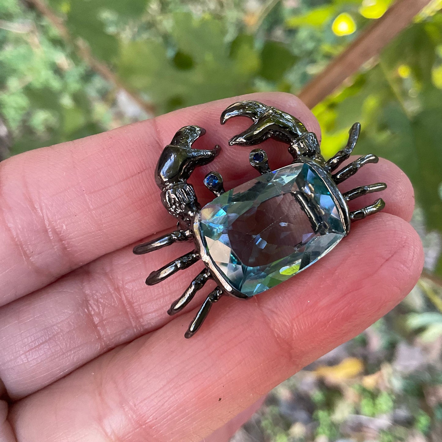 Sterling silver Blue topaz crab brooch pin art
